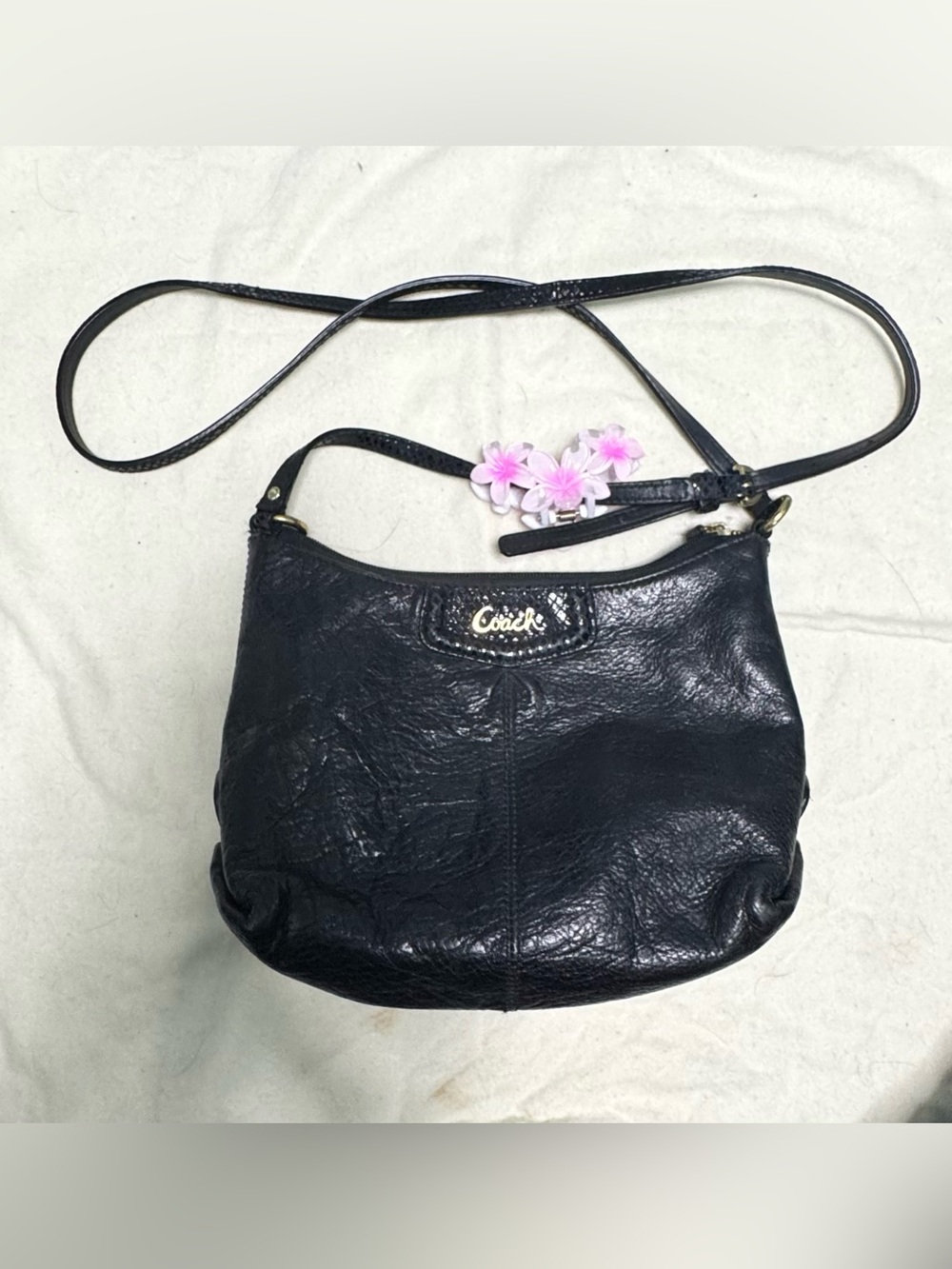 Coach Ashley Black Leather Crossbody Bag Snakeskin Embossed Accent Gold Hardware